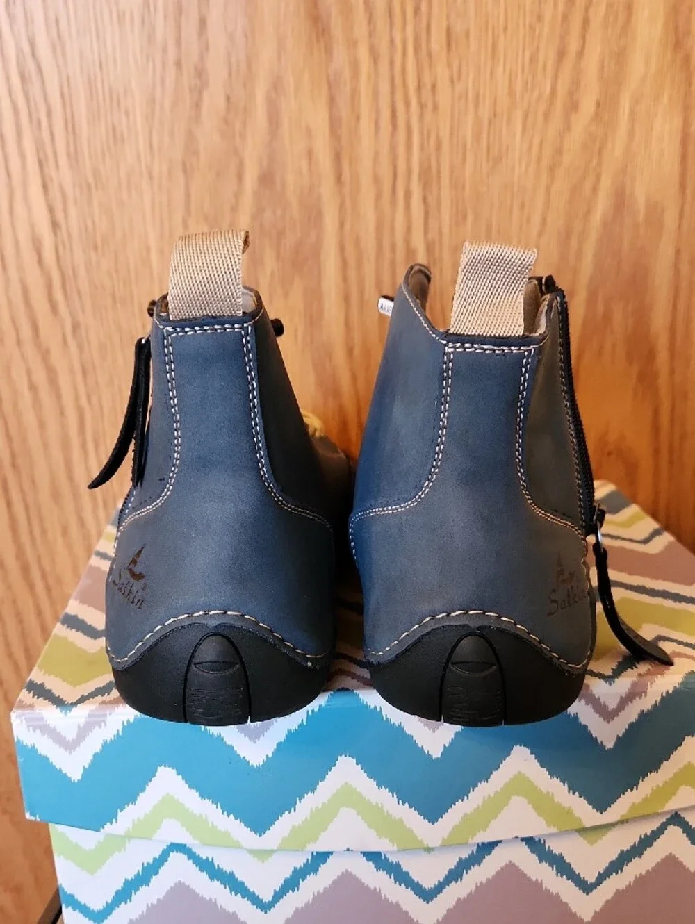 Men's Blue Barefoot Boots with Contrast Cream Laces